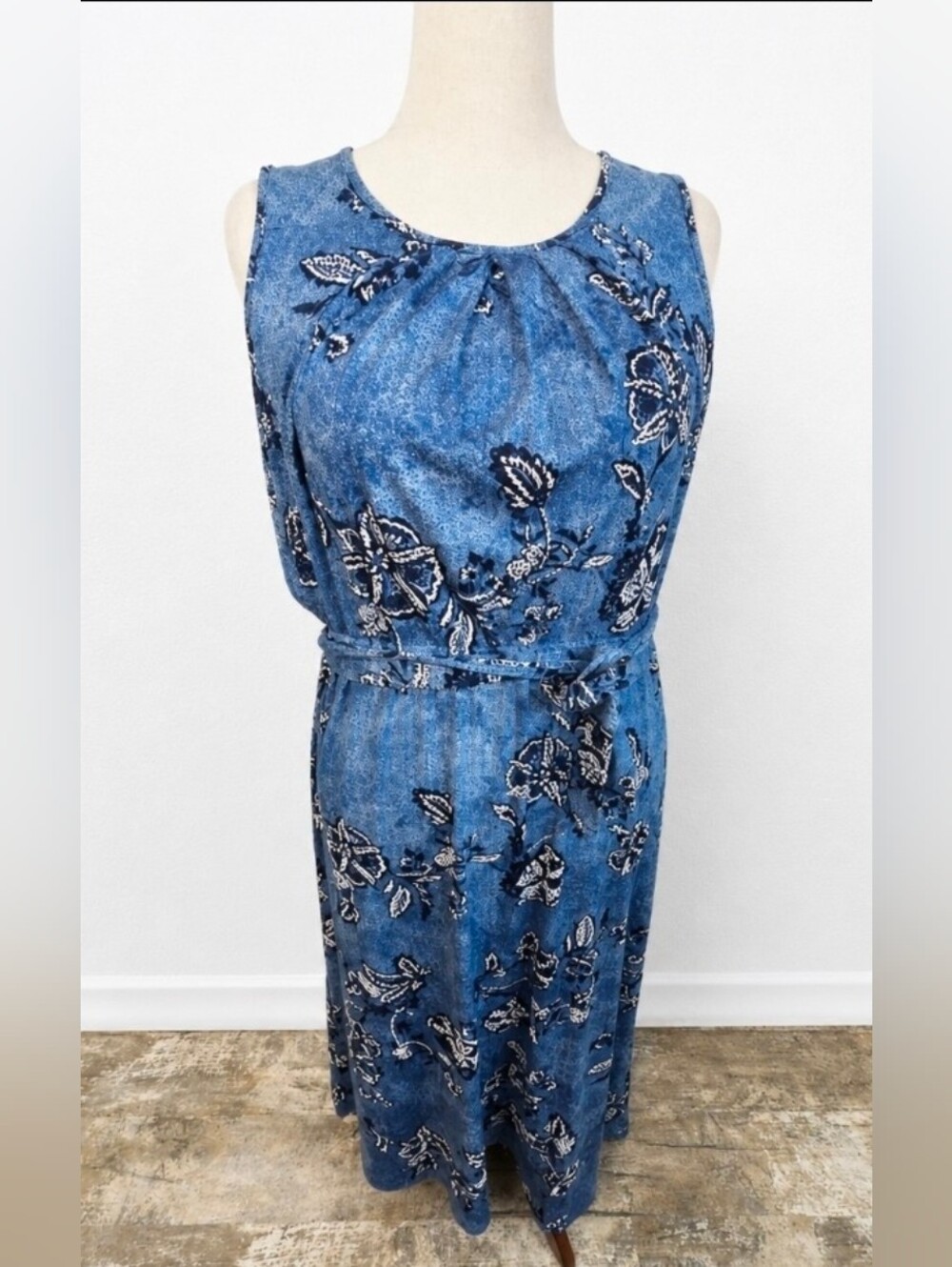 Joie De Vivre Blue Floral Sleeveless Tie-Waist Midi Dress 2X NWOT (6399)